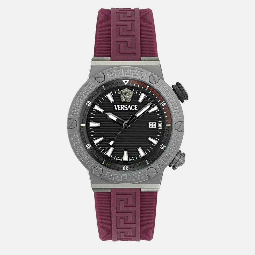 Versace Greca Logo Diver Quartz Black Dial Purple Rubber Strap Watch for Men - VE8G00224 Buy Now By Versace