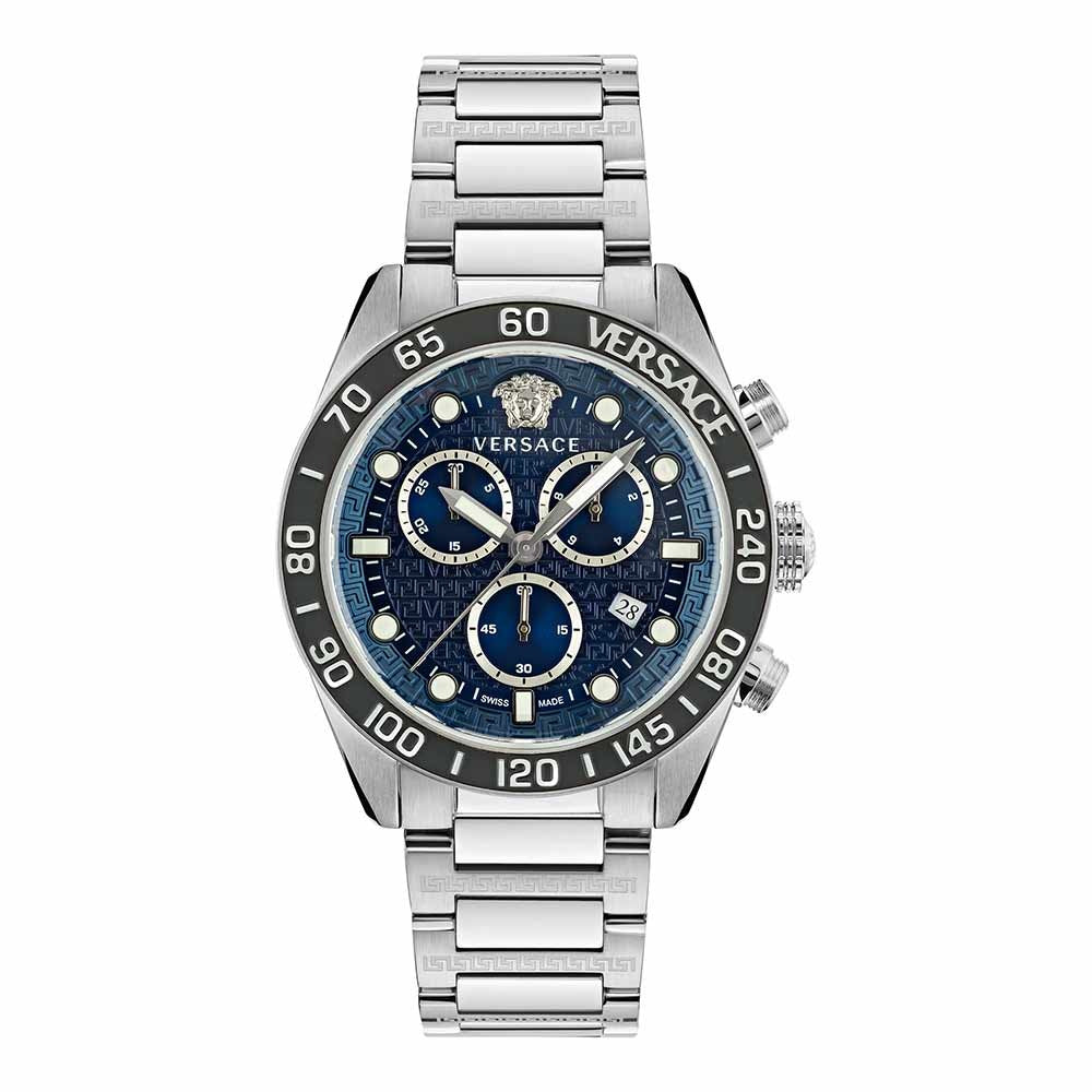 Versace Greca Dome Chronograph Blue Dial Silver Steel Strap Watch for Men - VE6K00323 Buy Now By Versace