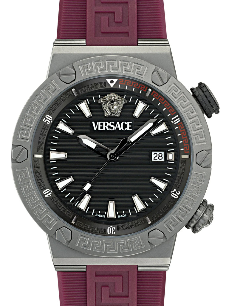 Versace Greca Logo Diver Quartz Black Dial Purple Rubber Strap Watch for Men - VE8G00224 Buy Now By Versace