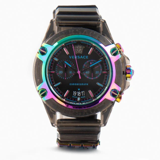Versace Icon Active Chronograph Black Dial Grey Silicone Strap Watch for Men - VEZ701022 Buy Now By Versace