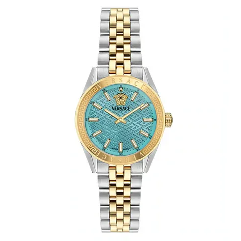 Versace V-Code Analog Turquoise Dial Two Tone Steel Strap Watch for Women - VE8I00524 Buy Now By Versace