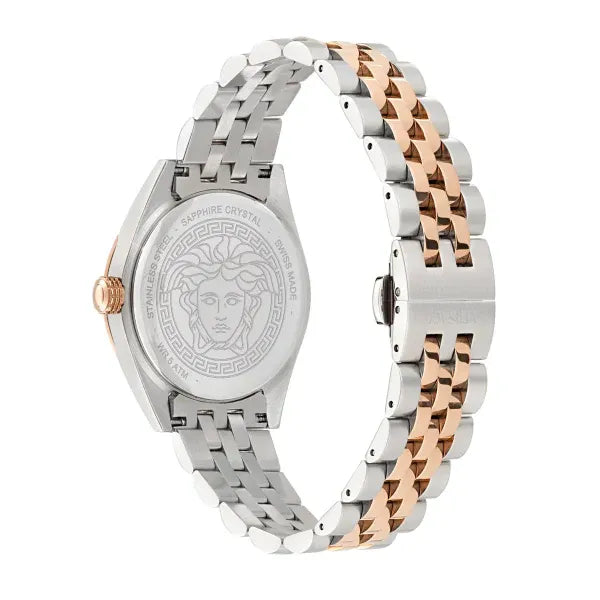 Versace V-Code Analog White Dial Two Tone Steel Strap Watch for Women - VE8I00624 Buy Now By Versace
