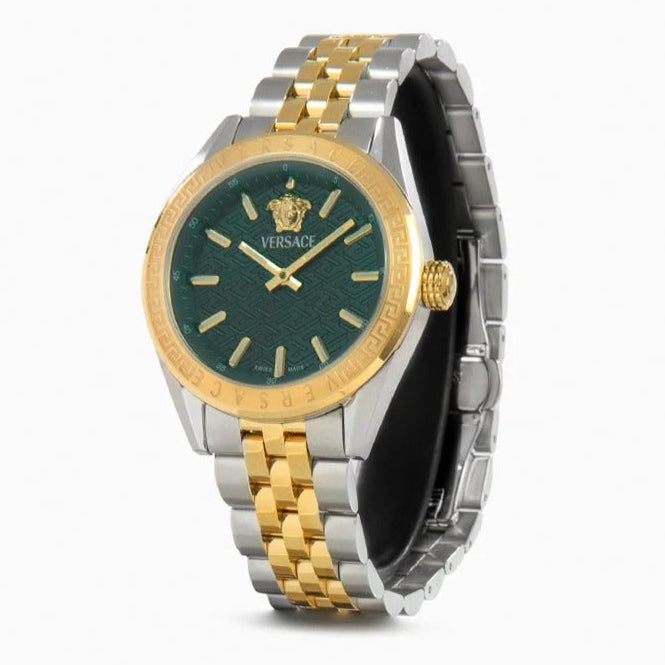 Versace V-Code Analog Green Dial Two Tone Steel Strap Watch for Women - VE8I00424 Buy Now By Versace