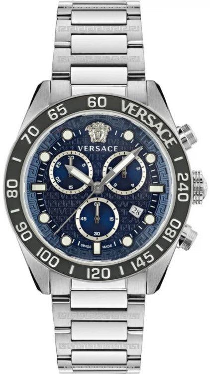 Versace Greca Dome Chronograph Blue Dial Silver Steel Strap Watch for Men - VE6K00323 Buy Now By Versace