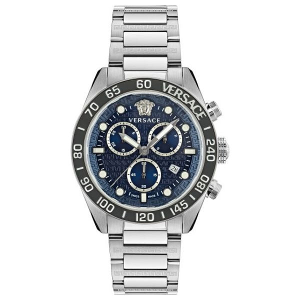 Versace Greca Dome Chronograph Blue Dial Silver Steel Strap Watch for Men - VE6K00323 Buy Now By Versace