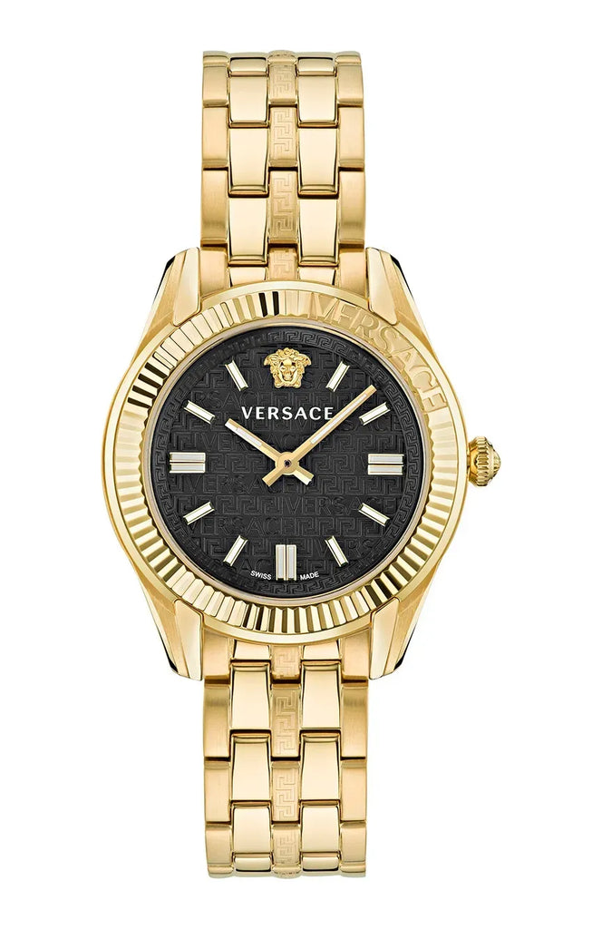 Versace V-Code Quartz Black Dial Gold Steel Strap Watch for Women - VE8I00724 Buy Now By Versace