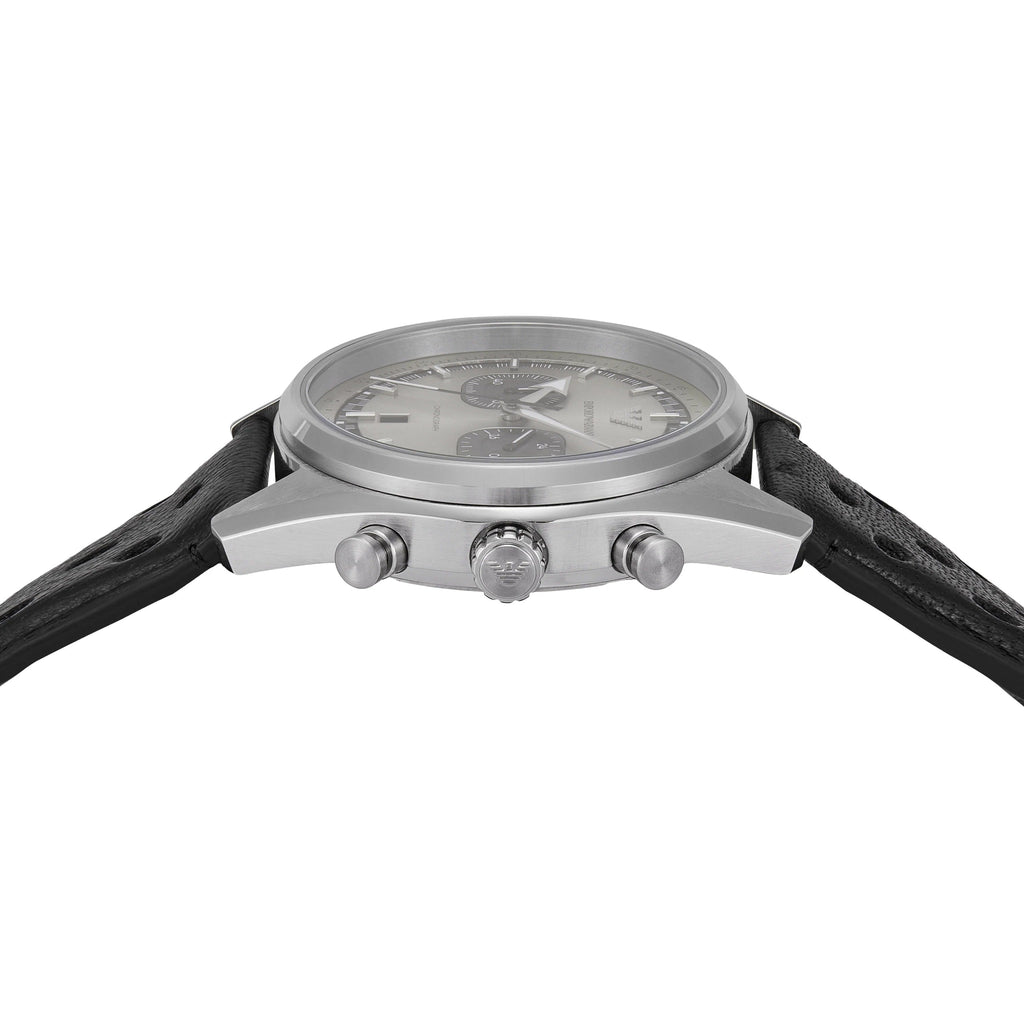 Emporio Armani Racer Chronograph Silver Dial Black Leather Strap Watch for Men - AR11677 Buy Now By Emporio Armani