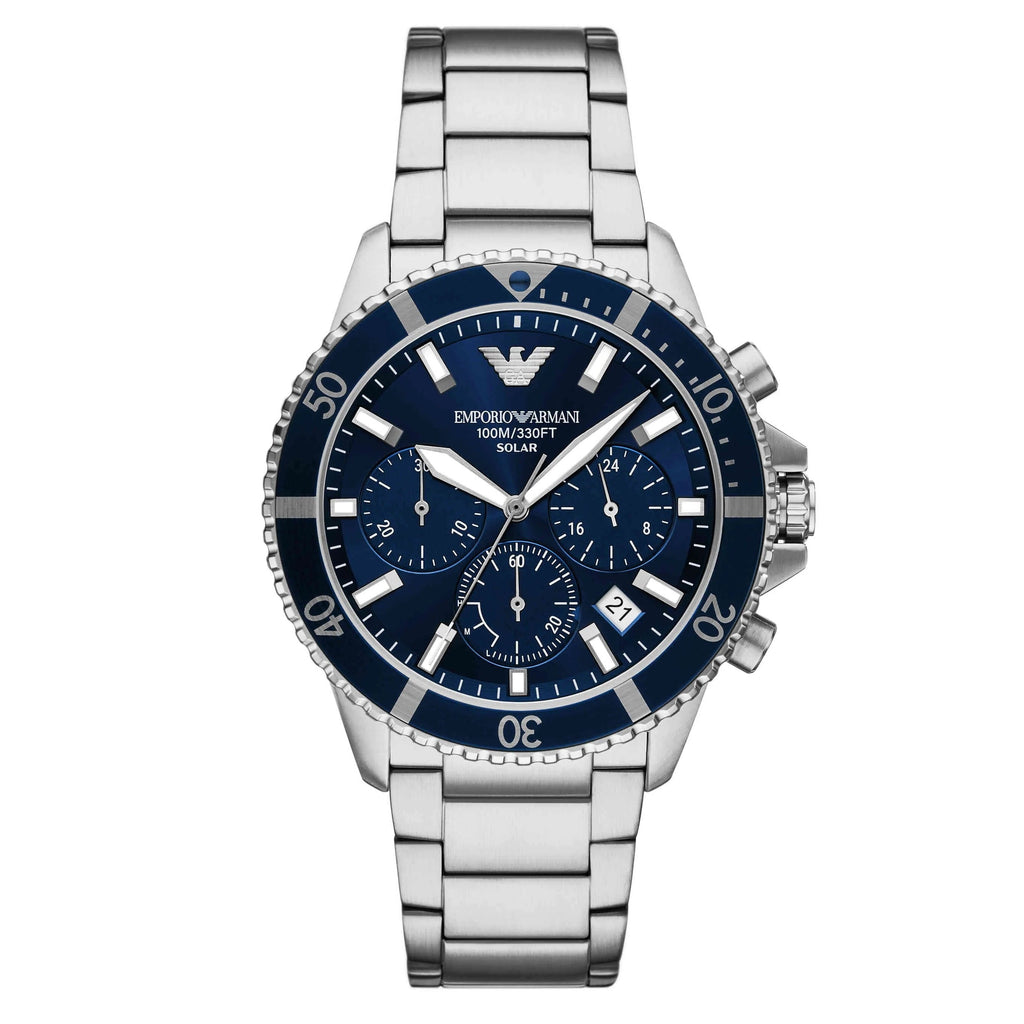 Emporio Armani World Explorer Chronograph Blue Dial Silver Steel Strap Watch for Men - AR11681 Buy Now By Emporio Armani