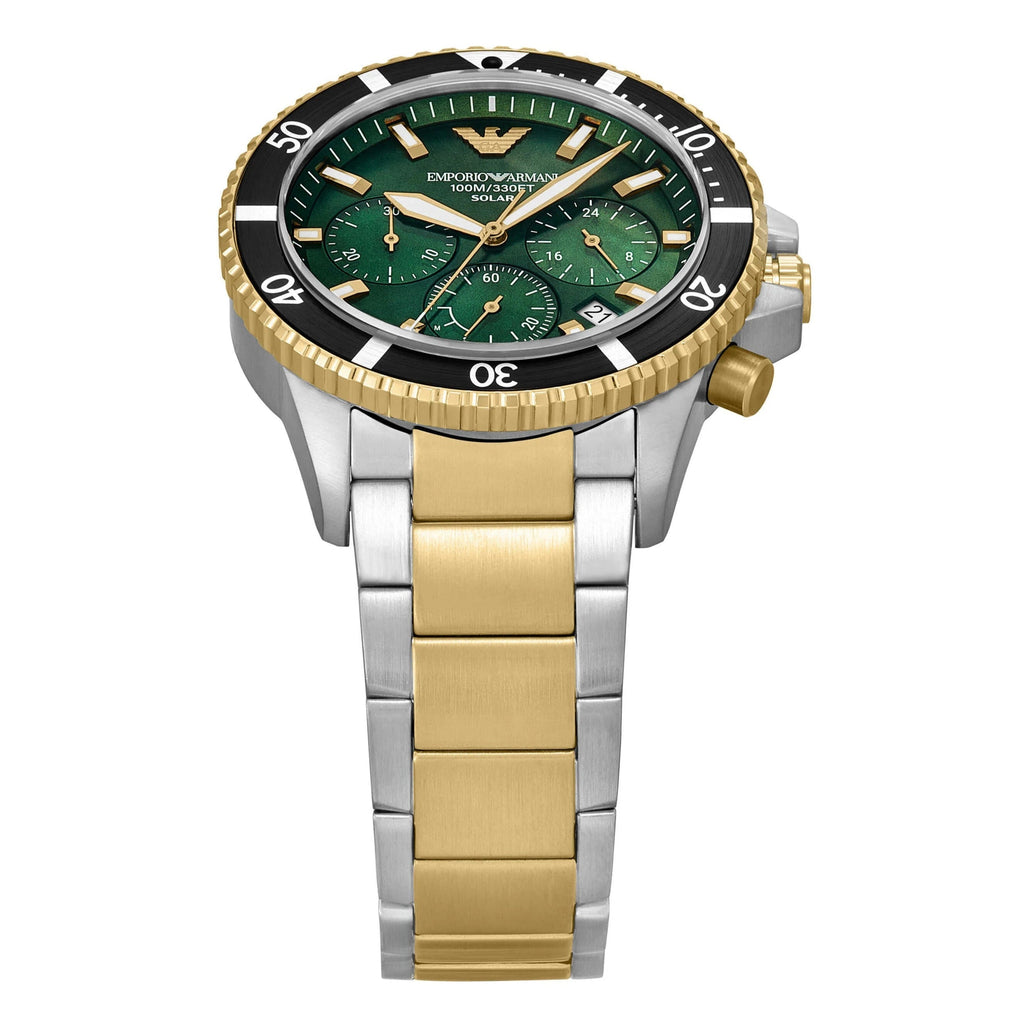 Emporio Armani World Explorer Chronograph Green Dial Two Tone Steel Strap Watch for Men - AR11695 Buy Now By Emporio Armani