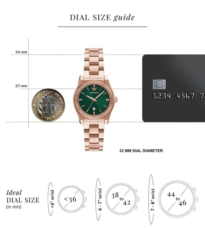 Emporio Armani Federica Analog Green Dial Rose Gold Steel Strap Watch for Women - AR11639 Buy Now By Emporio Armani