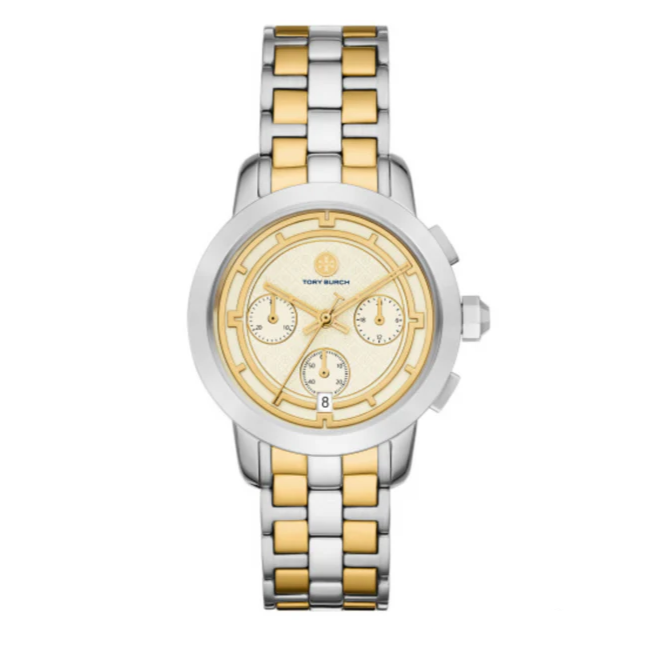 Tory Burch The Tory Chronograph White Dial Two Tone Steel Strap Watch for Women - TBW1052 Buy Now By Tory Burch