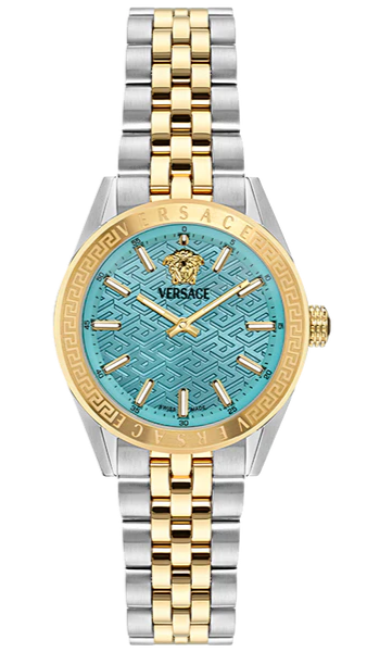 Versace V-Code Analog Turquoise Dial Two Tone Steel Strap Watch for Women - VE8I00524 Buy Now By Versace
