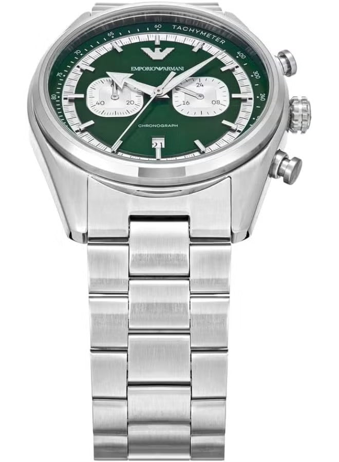 Emporio Armani Racer Chronograph Green Dial Silver Steel Strap Watch for Men - AR11637 Buy Now By Emporio Armani