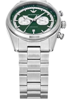 Emporio Armani Racer Chronograph Green Dial Silver Steel Strap Watch for Men - AR11637 Buy Now By Emporio Armani