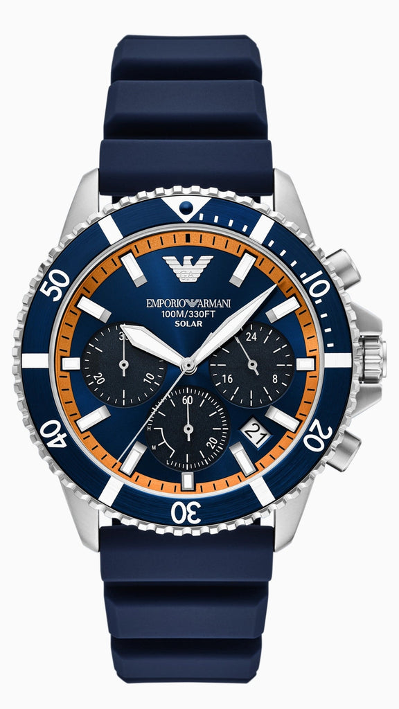 Emporio Armani World Explorer Chronograph Blue Dial Blue Silicone Strap Watch for Men - AR11696 Buy Now By Emporio Armani