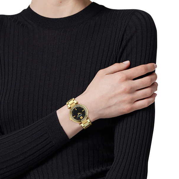 Versace Reve Analog Black Dial Gold Steel Strap Watch for Women - VE8B00624 Buy Now By Versace