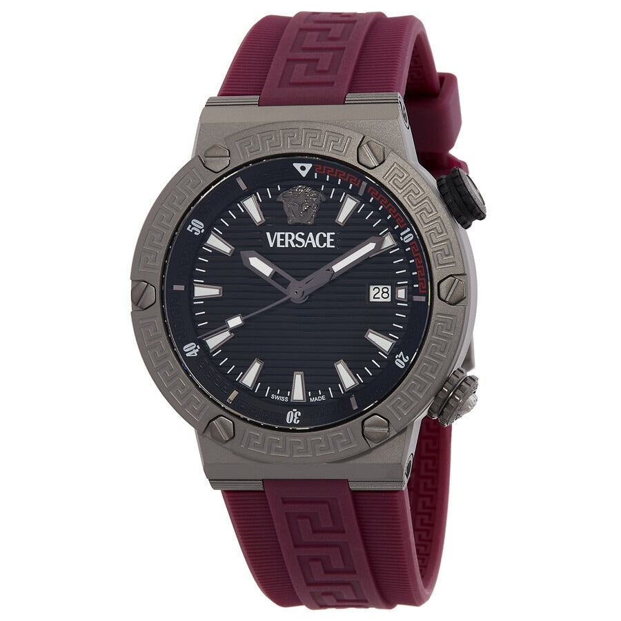 Versace Greca Logo Diver Quartz Black Dial Purple Rubber Strap Watch for Men - VE8G00224 Buy Now By Versace