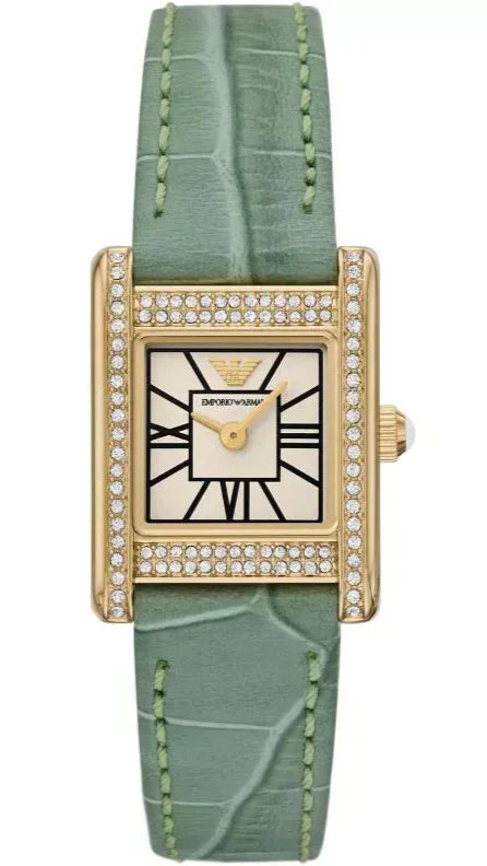 Emporio Armani Classic White Dial Green Leather Strap Watch for Women - AR11661 Buy Now By Emporio Armani