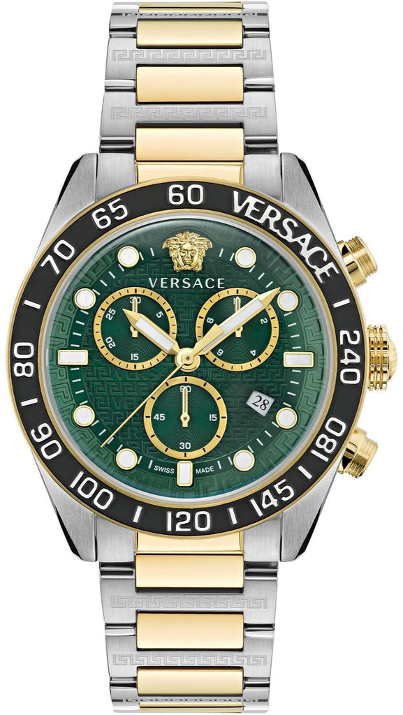 Versace Greca Dome Chronograph Green Dial Two Tone Steel Strap Watch for Men - VE6K00423 Buy Now By Versace
