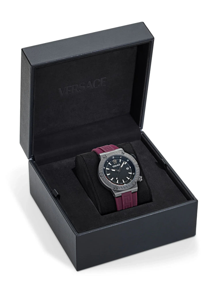 Versace Greca Logo Diver Quartz Black Dial Purple Rubber Strap Watch for Men - VE8G00224 Buy Now By Versace
