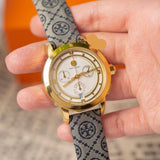 Tory Burch Classic Chronograph White Dial Grey Nylon Strap Watch for Women - TBW1035 Buy Now By Tory Burch