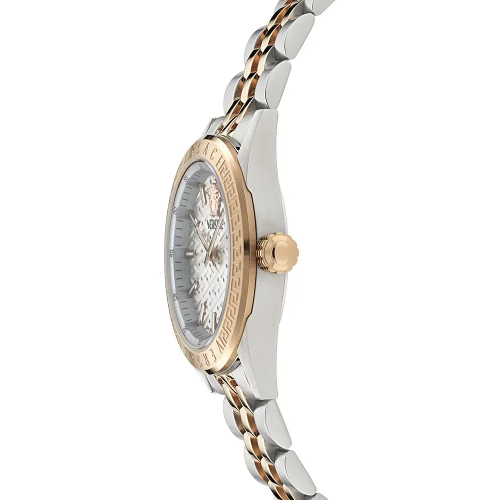 Versace V-Code Analog White Dial Two Tone Steel Strap Watch for Women - VE8I00624 Buy Now By Versace
