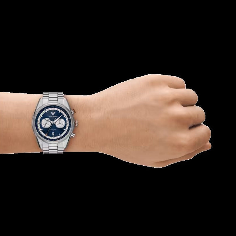Emporio Armani Racer Chronograph Blue Dial Silver Steel Strap Watch for Men - AR11676 Buy Now By Emporio Armani