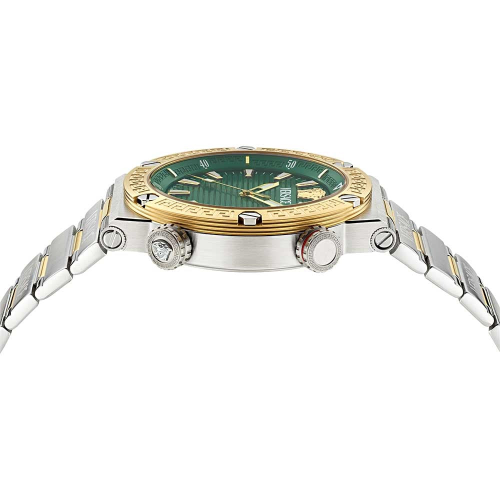 Versace Greca Logo Diver Quartz Green Dial Two Tone Steel Strap Watch for Men - VE8G00524 Buy Now By Versace