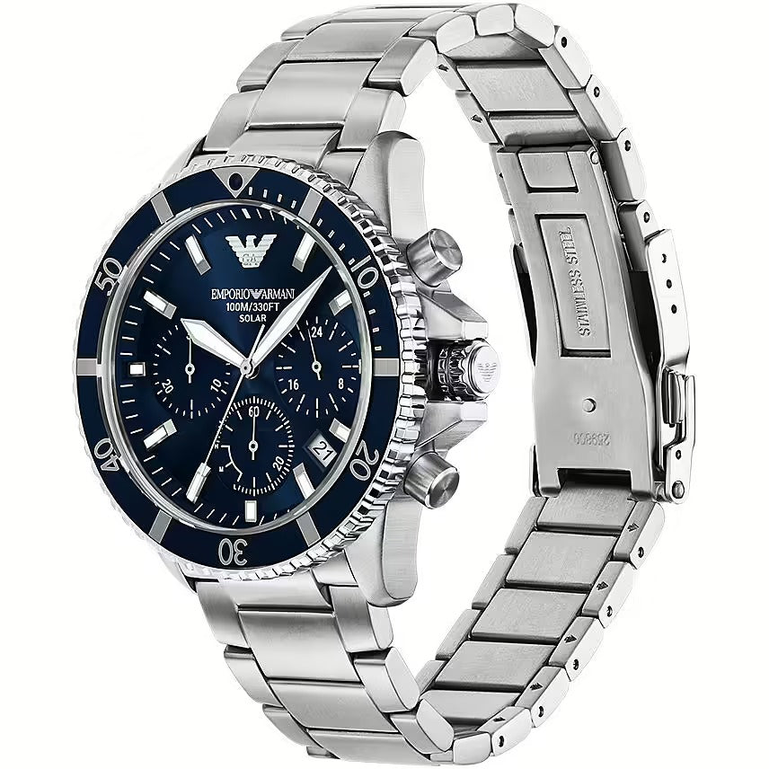 Emporio Armani World Explorer Chronograph Blue Dial Silver Steel Strap Watch for Men - AR11681 Buy Now By Emporio Armani