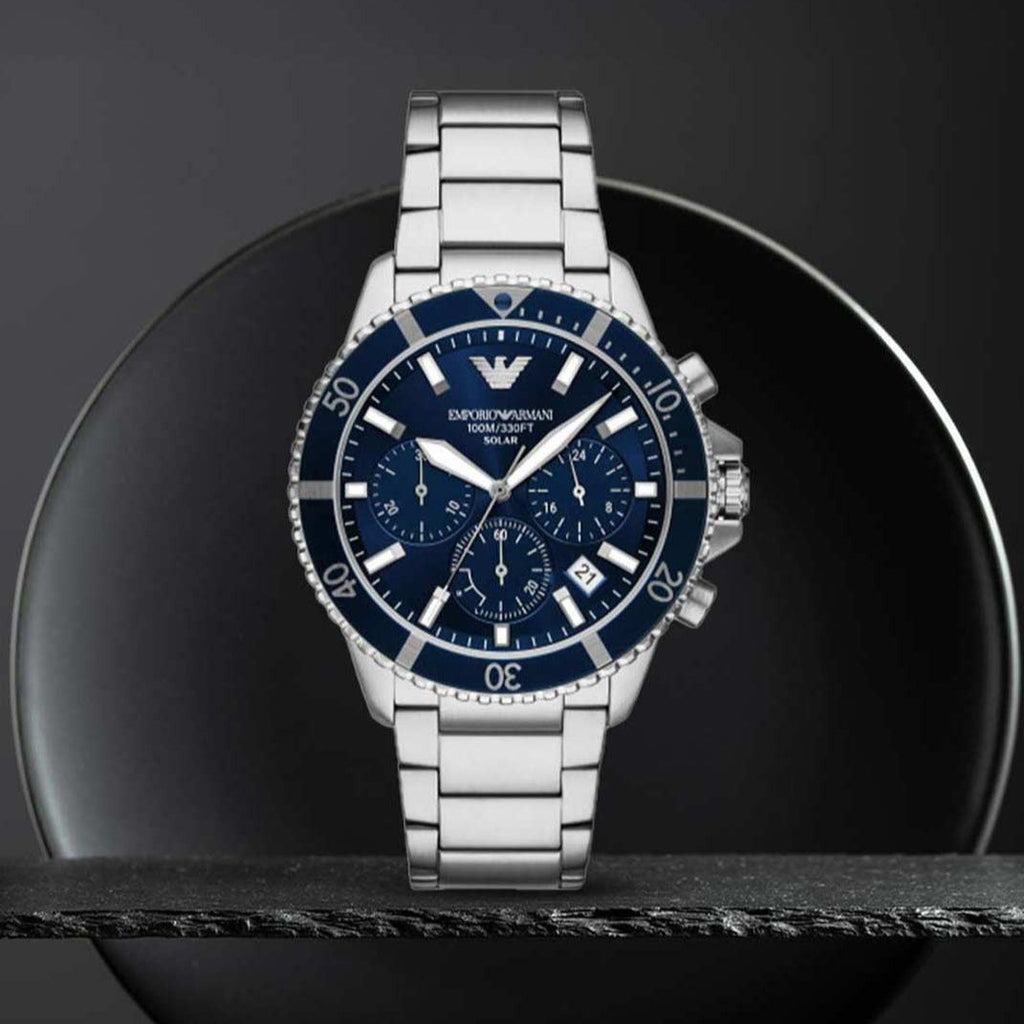 Emporio Armani World Explorer Chronograph Blue Dial Silver Steel Strap Watch for Men - AR11681 Buy Now By Emporio Armani