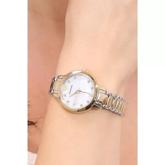 Emporio Armani Cleo Three Hand Mother of Pearl Dial Two Tone Steel Strap Watch for Women - AR11513 Buy Now By Emporio Armani