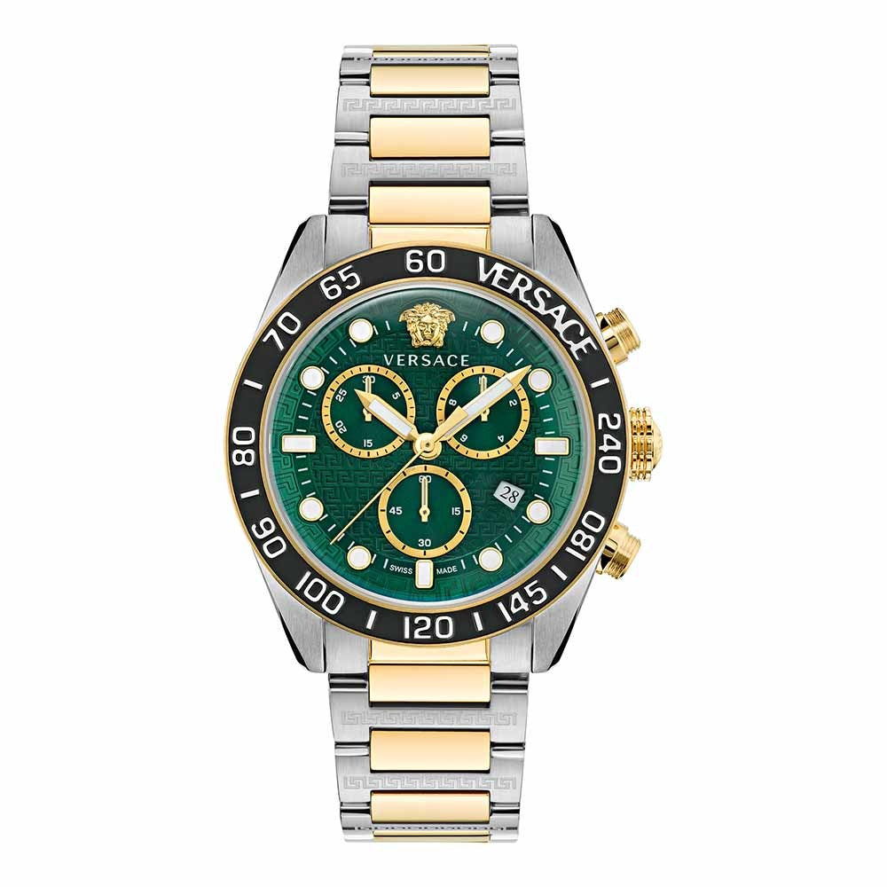 Versace Greca Dome Chronograph Green Dial Two Tone Steel Strap Watch for Men - VE6K00423 Buy Now By Versace