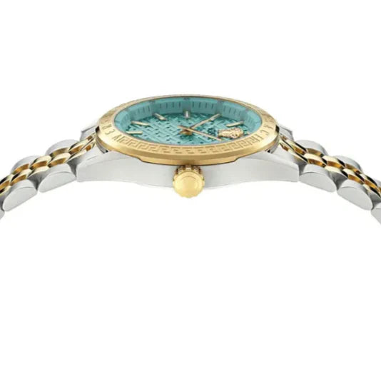 Versace V-Code Analog Turquoise Dial Two Tone Steel Strap Watch for Women - VE8I00524 Buy Now By Versace
