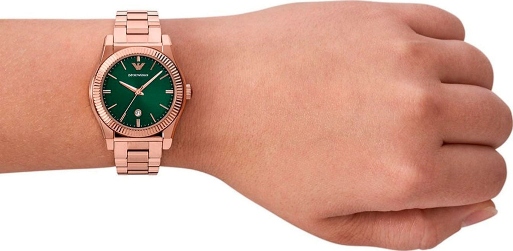 Emporio Armani Federica Analog Green Dial Rose Gold Steel Strap Watch for Women - AR11639 Buy Now By Emporio Armani