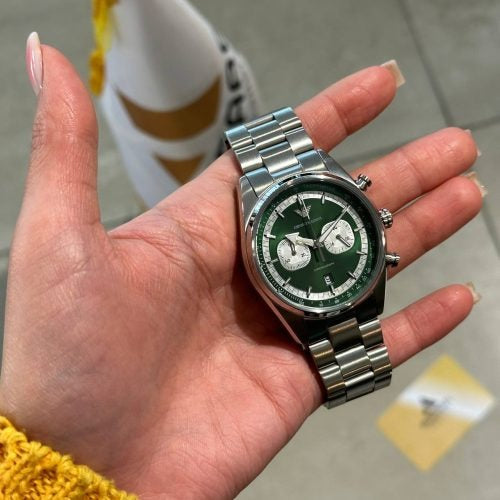 Emporio Armani Racer Chronograph Green Dial Silver Steel Strap Watch for Men - AR11637 Buy Now By Emporio Armani