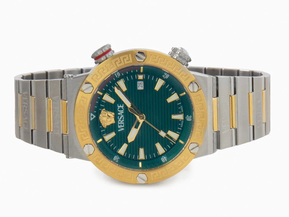 Versace Greca Logo Diver Quartz Green Dial Two Tone Steel Strap Watch for Men - VE8G00524 Buy Now By Versace