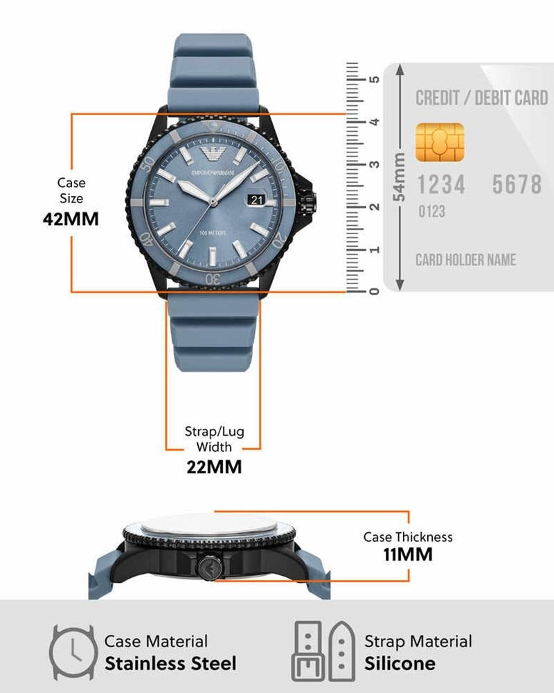 Emporio Armani Sea Explorer Divers Blue Dial Blue Silicone Strap Watch for Men - AR11685 Buy Now By Emporio Armani