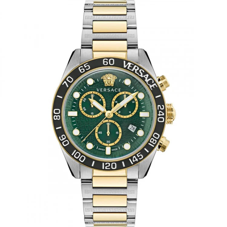 Versace Greca Dome Chronograph Green Dial Two Tone Steel Strap Watch for Men - VE6K00423 Buy Now By Versace