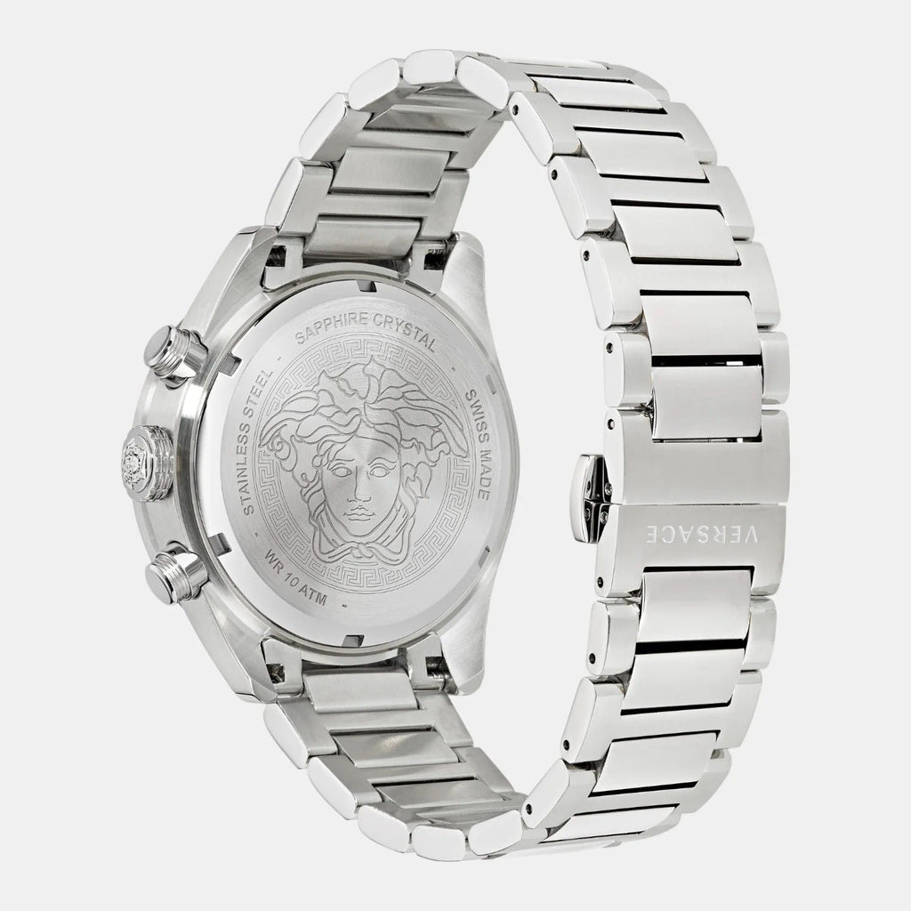 Versace Greca Dome Chronograph Blue Dial Silver Steel Strap Watch for Men - VE6K00323 Buy Now By Versace