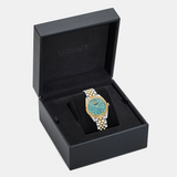 Versace V-Code Analog Turquoise Dial Two Tone Steel Strap Watch for Women - VE8I00524 Buy Now By Versace