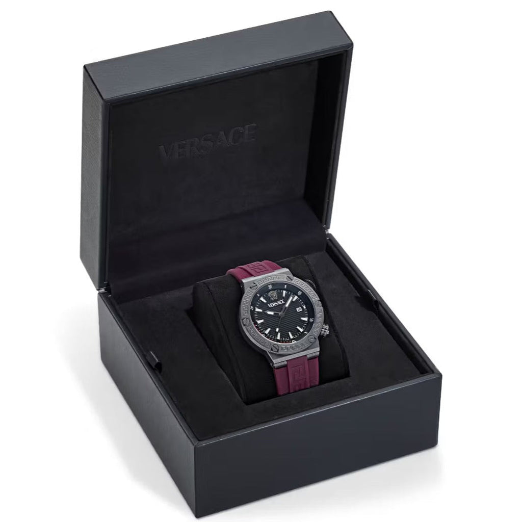 Versace Greca Logo Diver Quartz Black Dial Purple Rubber Strap Watch for Men - VE8G00224 Buy Now By Versace