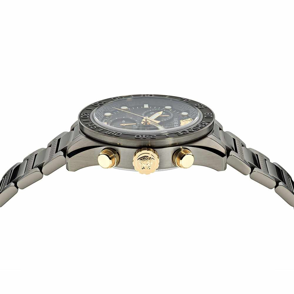 Versace Greca Dome Chronograph Black Dial Grey Steel Strap Watch for Men - VE6K00623 Buy Now By Versace