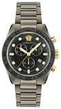Versace Greca Dome Chronograph Black Dial Grey Steel Strap Watch for Men - VE6K00623 Buy Now By Versace