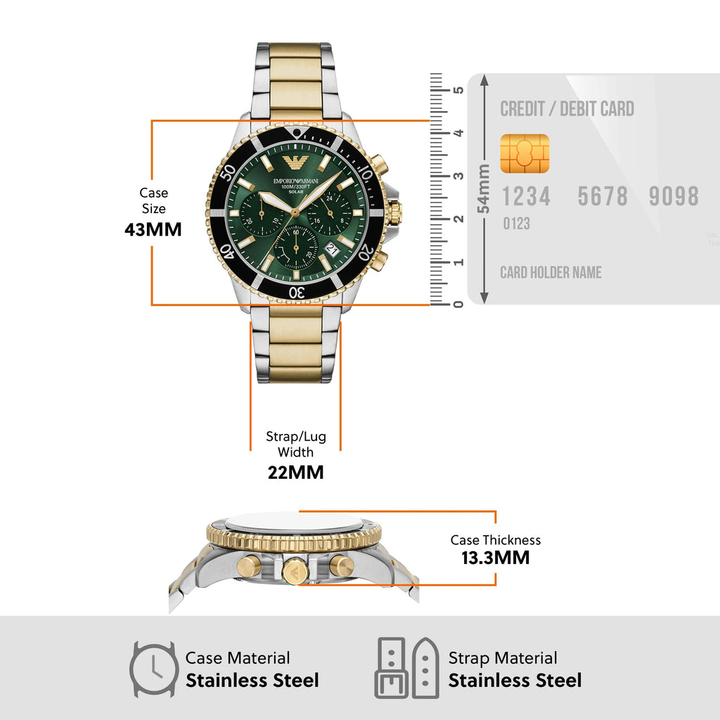 Emporio Armani World Explorer Chronograph Green Dial Two Tone Steel Strap Watch for Men - AR11695 Buy Now By Emporio Armani