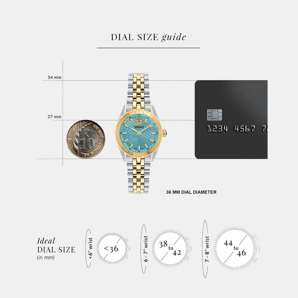 Versace V-Code Analog Turquoise Dial Two Tone Steel Strap Watch for Women - VE8I00524 Buy Now By Versace