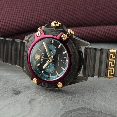 Versace Icon Active Chronograph Black Dial Black Rubber Strap Unisex Watch - VE8P00224 Buy Now By Versace