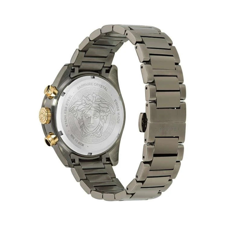 Versace Greca Dome Chronograph Black Dial Grey Steel Strap Watch for Men - VE6K00623 Buy Now By Versace