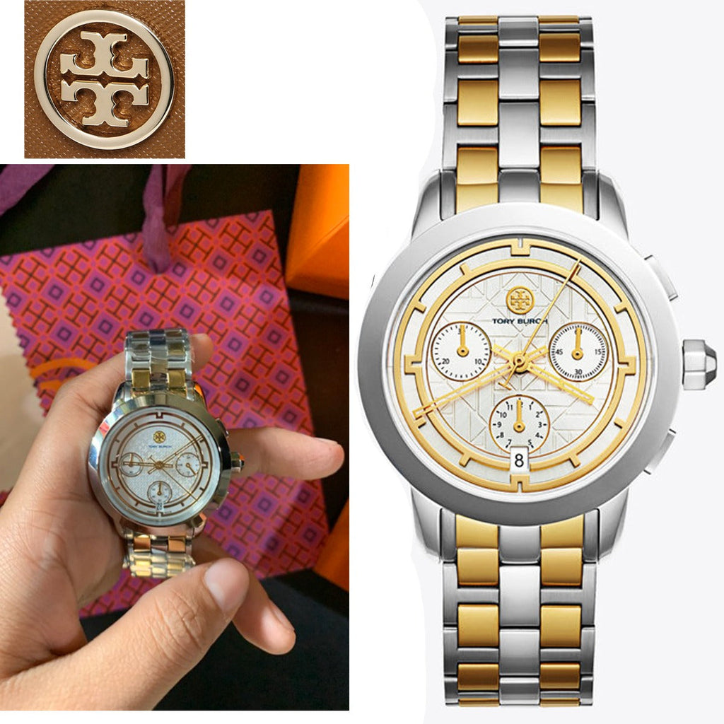 Tory Burch Classic Chronograph White Dial Two Tone Steel Strap Watch for Women - TBW1034 Buy Now By Tory Burch