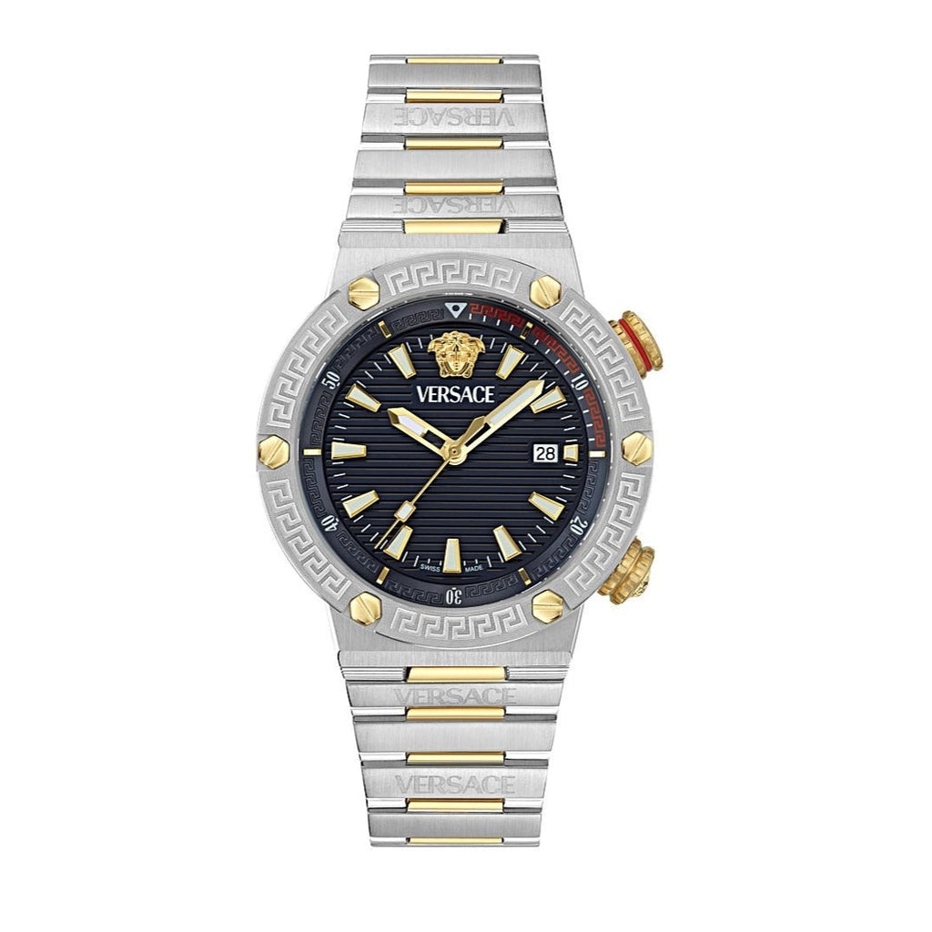 Versace Greca Logo Diver Quartz Black Dial Two Tone Steel Strap Watch for Men - VE8G00424 Buy Now By Versace