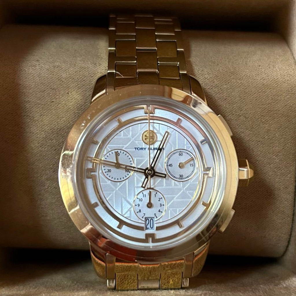Tory Burch Classic Chronograph White Dial Gold Steel Strap Watch for Women - TBW1032 Buy Now By Tory Burch